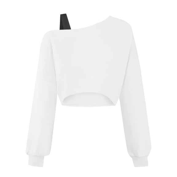 EliteGoogv Girls Kids Solid Color Tee Tops One Shoulder Long Sleeve T-shirt Cute Style Soft Cotton Tops Casual Dailywear Blouse White 15-16 Years