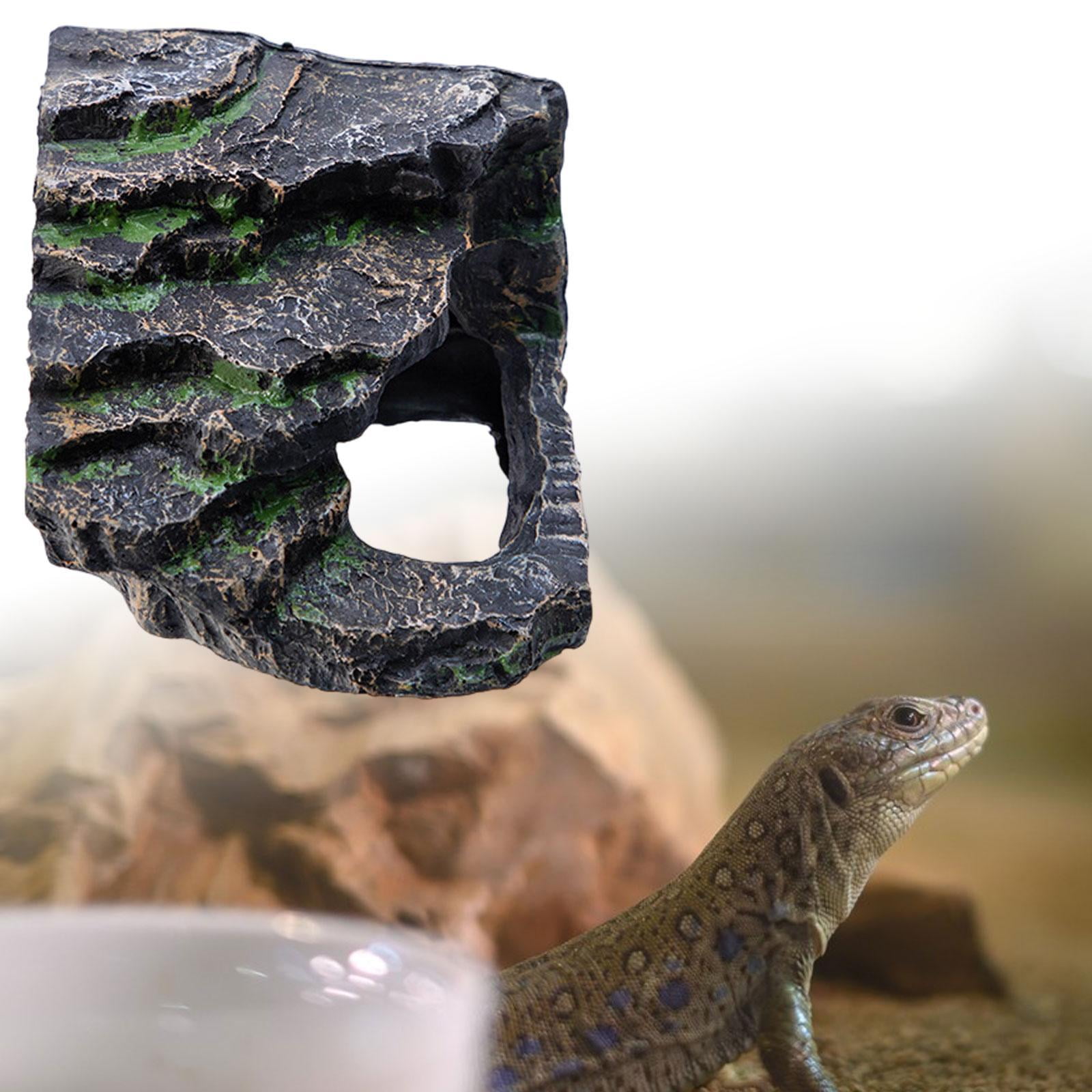 Serenable Bearded Dragon Tank Accessories Turtles Basking Reptile Cave Decorative Resin Reptile Rock Hideout for Frog Gecko