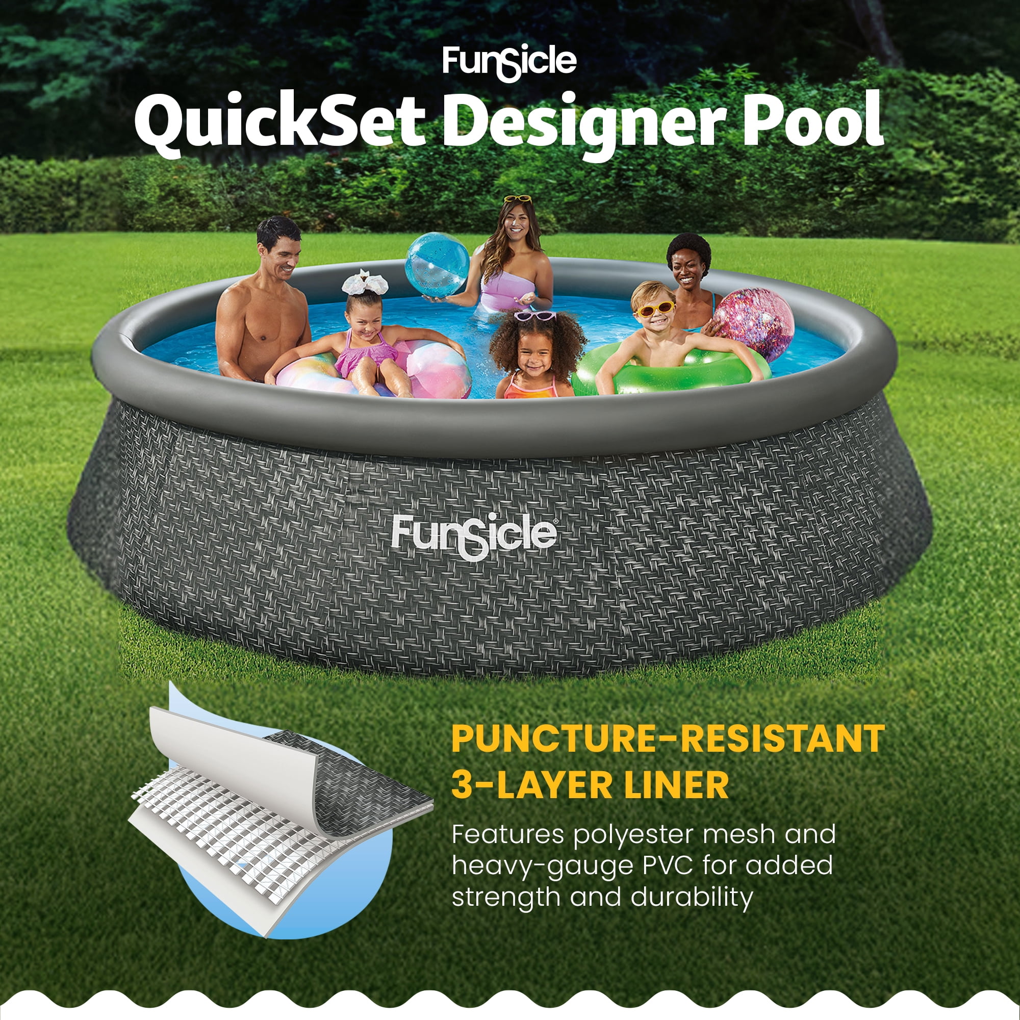 Funsicle 12' x 36" QuickSet Inflatable Ring Top Outdoor Above Ground Pool with Pump