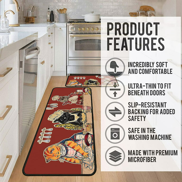 Fat Chef Rugs Cat Kitchen Mats for Floor 2 Piece, Anti Fatigue Floor Mat  for Kitchen, Kitchen Floor Mats for in Front of Sink and Cute Kitchen Matt