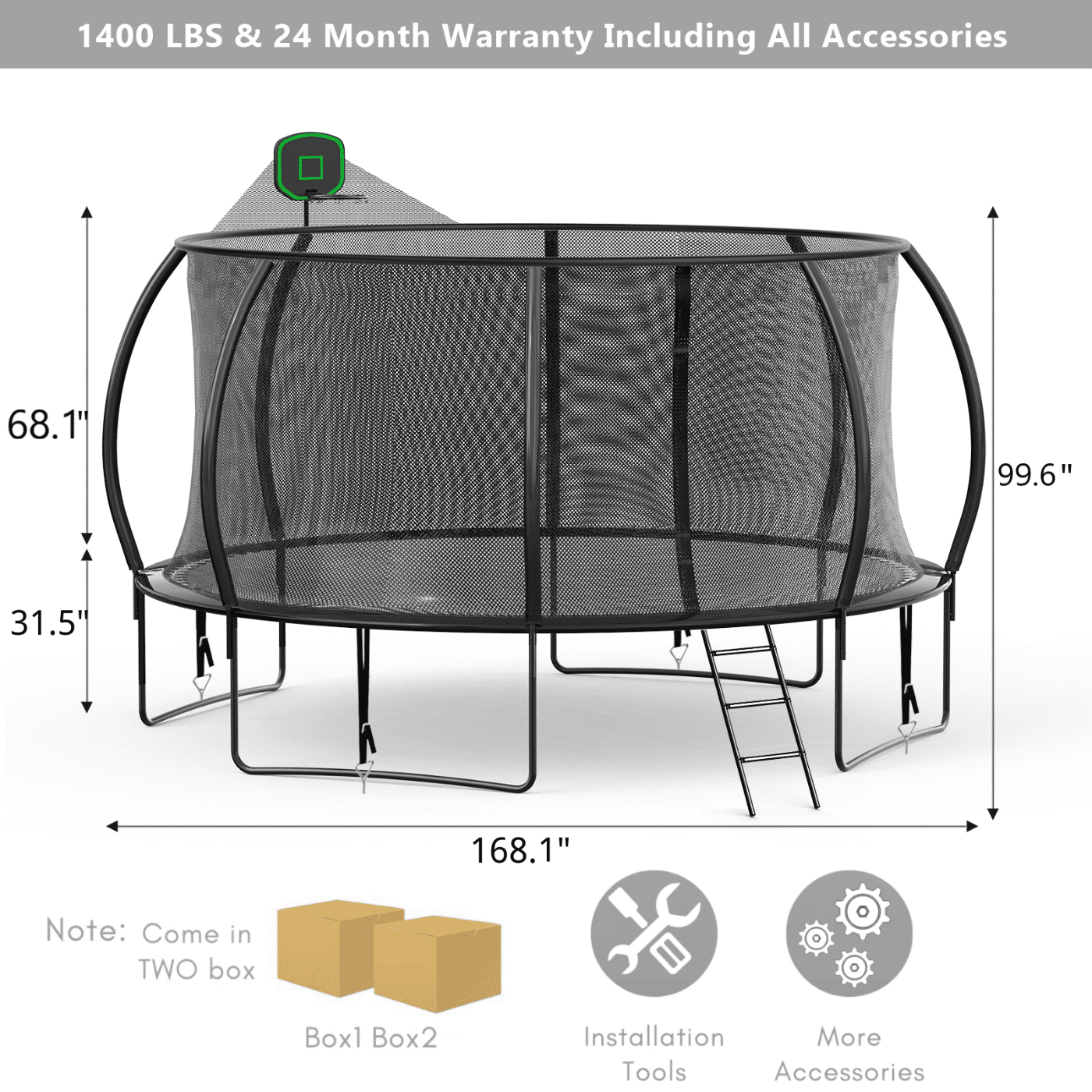 FIZITI 14FT Kids' Trampoline, 1400LBS, with Basketball Hoop FIZITI 14FT Kids' Trampoline, 1400LBS, with Basketball Hoop