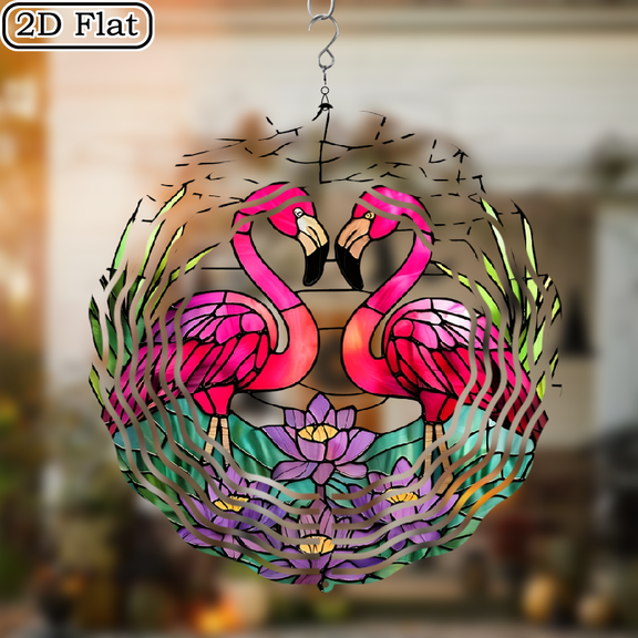 3D Rotating Pink Flamingo Hanging Wind Chime - Concentric Spiral Design Courtyard Garden Decoration Modern Art Natural Inspiration Wind Chime 10 * 10 No Electricity Required