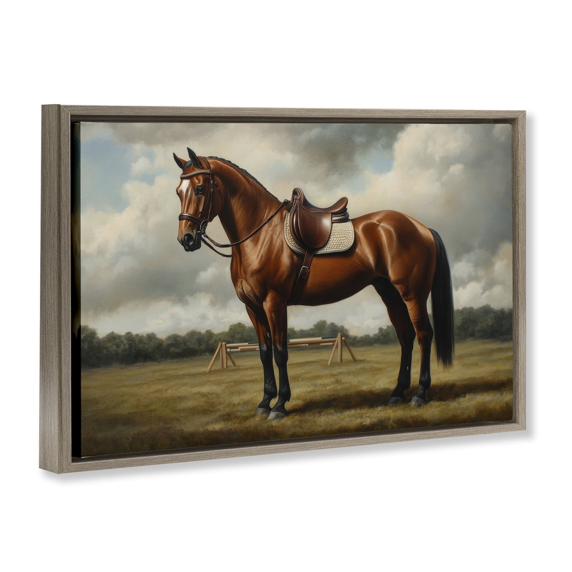 Stupell Industries Red Mare in Pastoral Landscape Brown Framed Floater Canvas Wall Art, design by Petal Prints Design