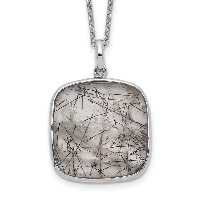 Diamond2Deal 925 Sterling Silver Rhodié Carré Noir Rutile Quartz Necklace for Women 18