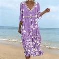 thumbnail image 2 of Edvintorg Womens Floral Dress Plus Size Fashion 3/4 Sleeve V Neck Casual Long Dresses Women’S Clothing S-3XL Purple, 2 of 6