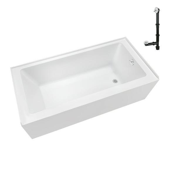 Streamline NAL-5580-WH 60 in. x 32 in. Acrylic Right-Hand Drain Alcove Bathtub in Glossy White With External Drain in Glossy White