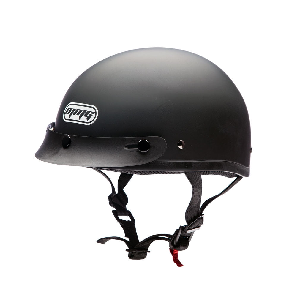 MMG Motorcycle Half Helmet Beanie DOT with goggles Matte Black (Large) Model 29