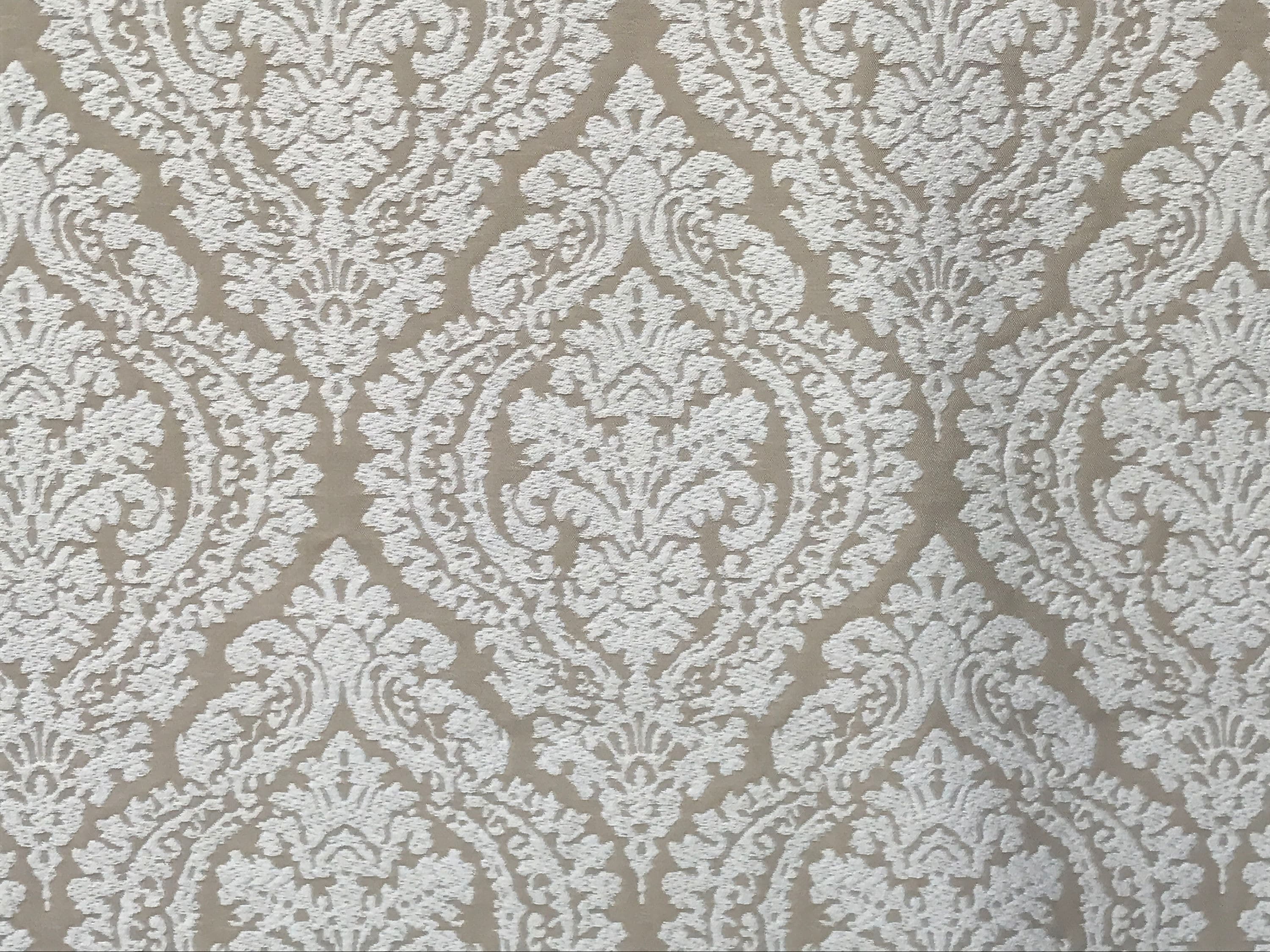 Fabric Mart Direct Champagne, Ivory Poly Cotton Fabric By The Yard, 54 inches or 137 cm width, 2 Continuous Yards Ivory Cotton Fabric, Damask, Upholstery Drapery Curtain Wholesale Fabric