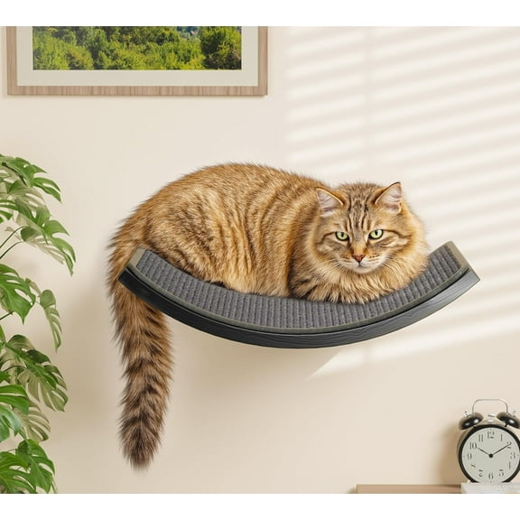 Curved Cat Wall Shelves with Scratching Mat, Wall Mounted Wood Multi-Functional Cats Walls Furniture for Indoor, Cat Sleeper Platform Shelf for Climb Play Nap