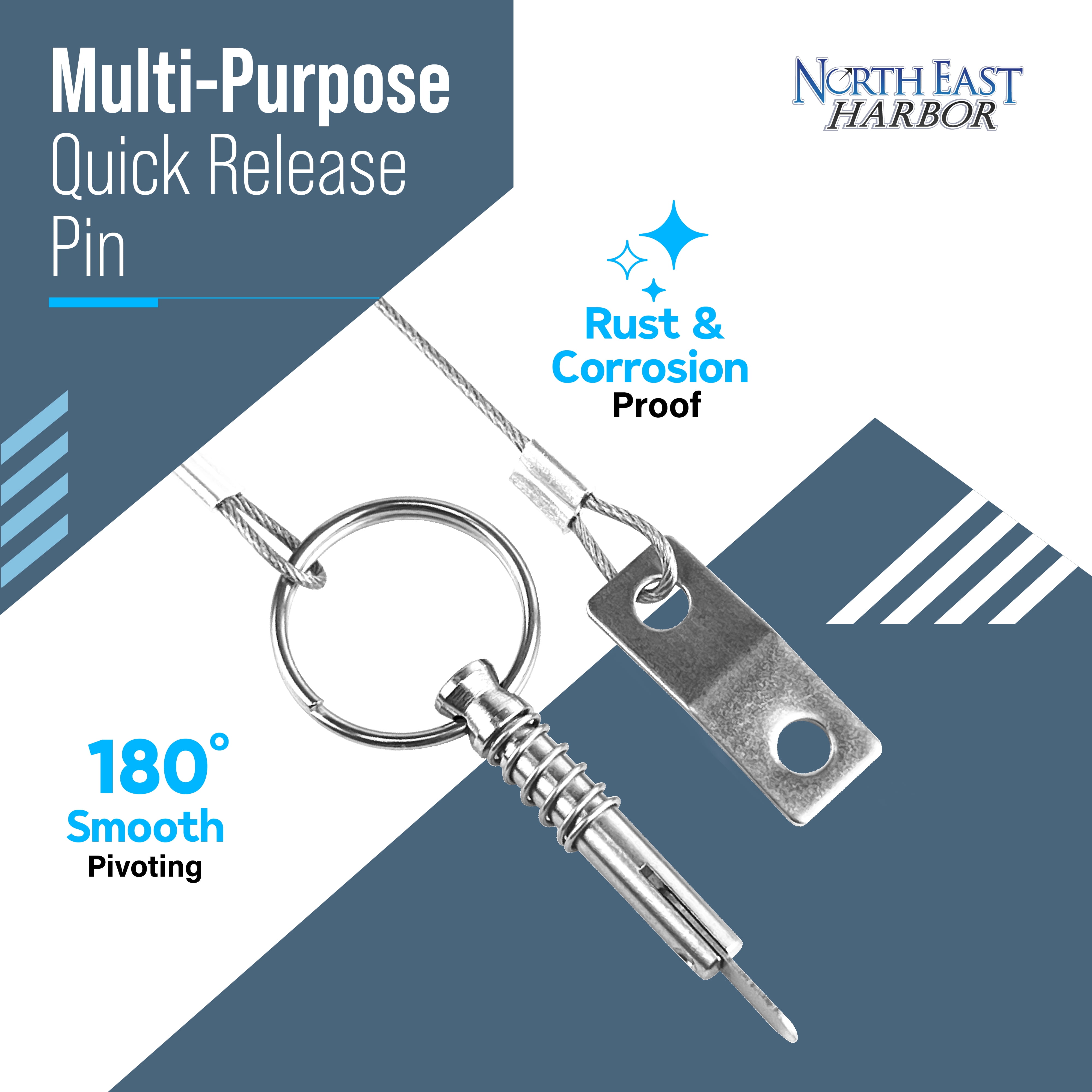 KNOX Quick Release Pin for Bimini Top Boats 0.25" Diameter w/Drop Cam & Spring, Never Rust Stainless Steel Bimini Top Deck Hardware for Boat Bimini Deck Hinge Lock Pin, Lanyard Prevents Loss 6-Pack