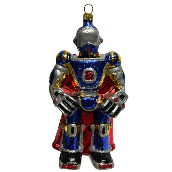 Blue Space Robot Wearing Cape Polish Glass Christmas Tree Ornament Decoration