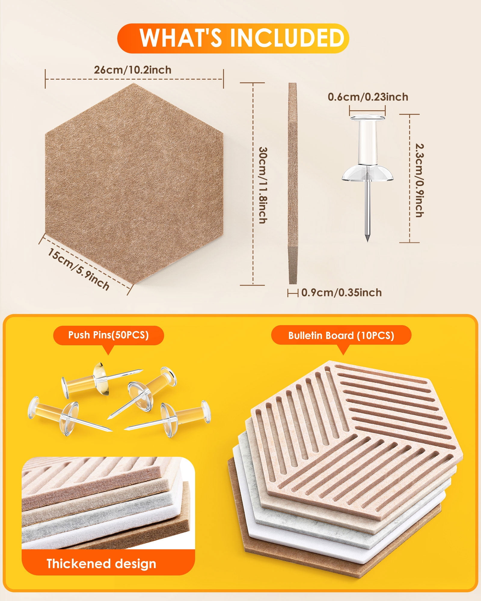 FOX FAIRY Hexagon Cork Boards for Walls Decor 10 Pack with 50 Pins,Pin Board for Office 11.8"x 10.2",Home & Classroom Wall Decor