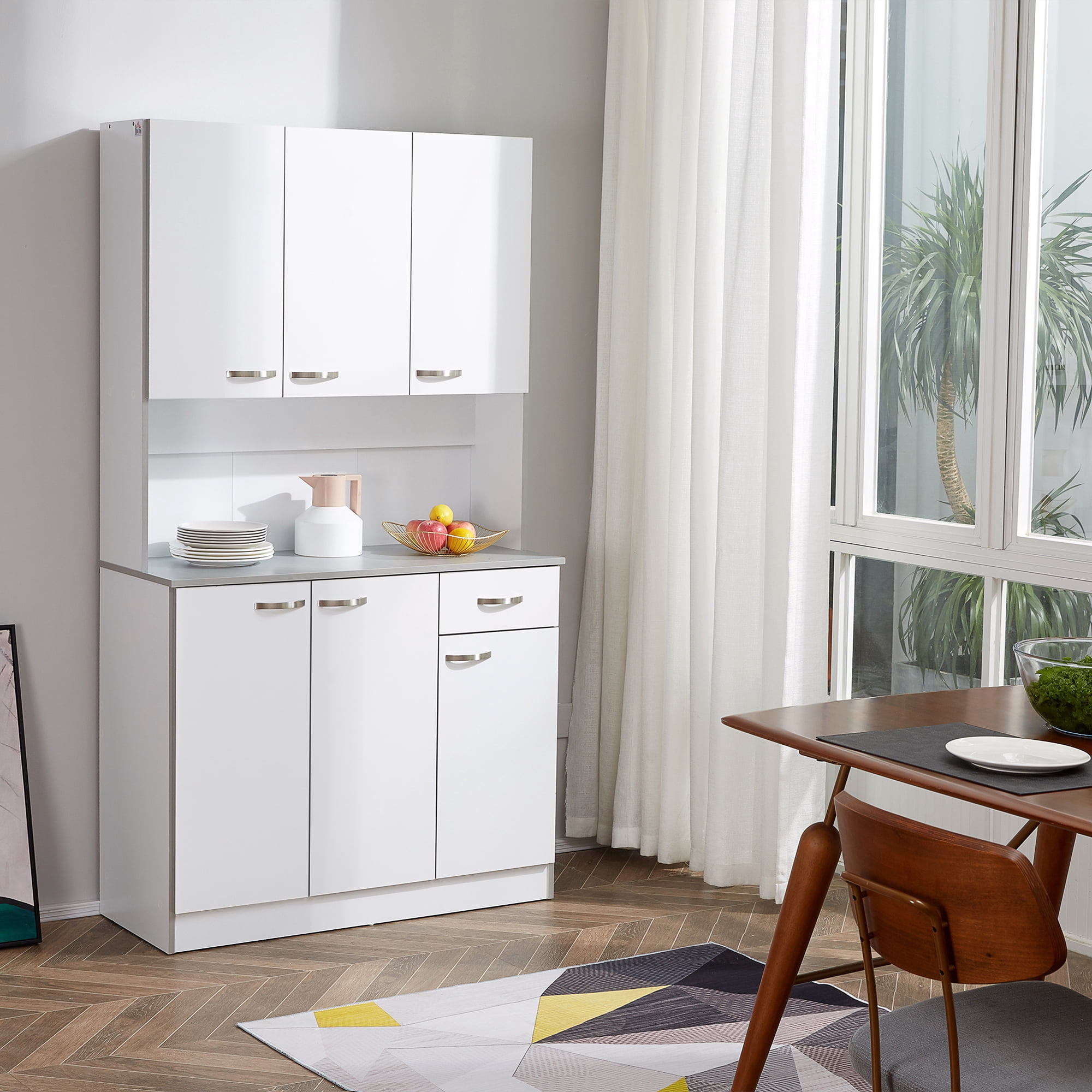 HOMCOM 71" Buffet with Hutch, Kitchen Storage Cabinets, Pantry, 6 Doors, 3 Shelves, Drawer, White