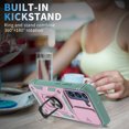 thumbnail image 5 of Design for Samsung Galaxy S23 Phone Case with Camera Lens Sliding Cover Ring Holder Kickstand - Shockproof Heavy Duty Rugged Military Grade Bumper Protective Case for Women Men, Pink+Green, 5 of 11