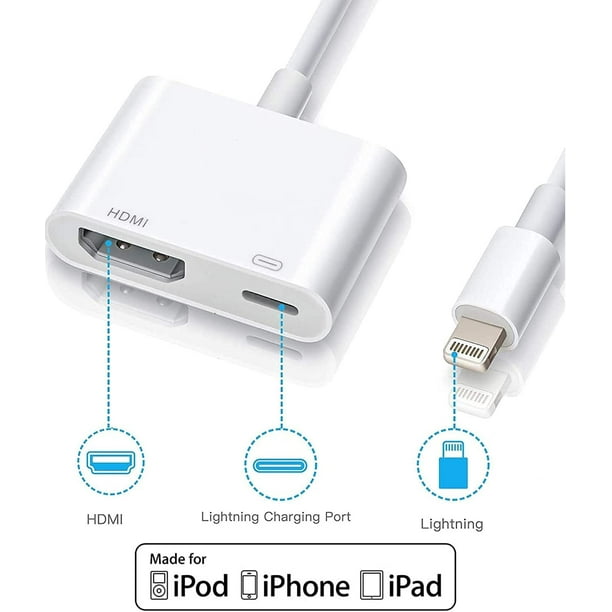 Adaptateur Lightning vers HDMI pour iPhone iPad, Apple MFi certifié 1080P  Lightning vers adaptateur AV numérique convertisseur d'écran de  synchronisation avec port de charge pour iPhone iPad convertisseur HDMI  vers HD TV