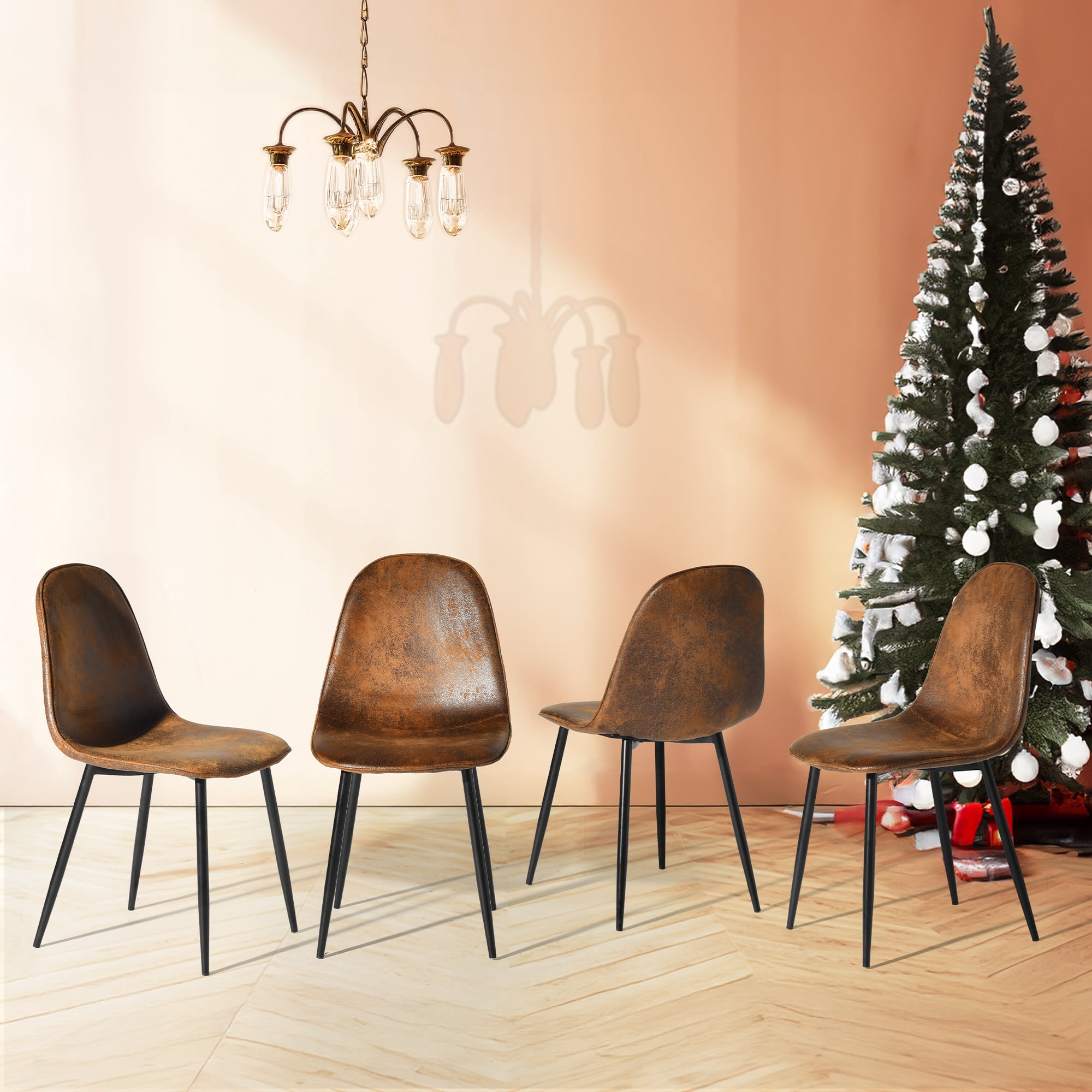 Homy Casa Dining Chair Set of 4, Fabric Suede Dining Room Side Chairs with Metal Legs for Living Room, Brown