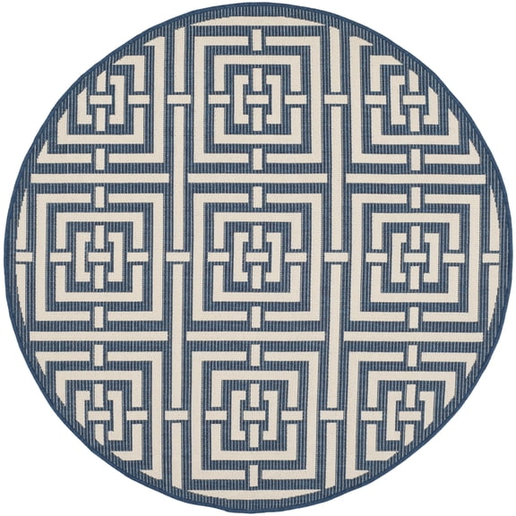 Safavieh Courtyard Ariana Geometric Indoor/Outdoor Area Rug, Navy/Beige, 6'7" x 6'7" Round