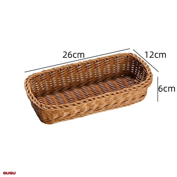 Imitation Rattan Storage Basket Faux Wicker Tray Plastic Picnic Basket Bread Food Plate Fruit Box Desk Decoration