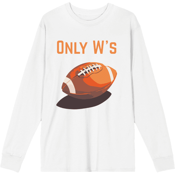 Only W's American Football Adult White Crew Neck Long Sleeve Shirt-Large