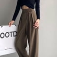 thumbnail image 5 of Pantalones anchos negros y grises de primavera y otoño para mujer, pantalones rectos de traje holgado informal con cintura alta y drapeado para invierno, 5 of 5