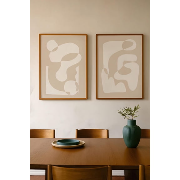 UNFFRAMED Abstract Neutral Wall Art Set Posters Modern Minimalist Beige Tan Organic Shapes Contemporary Home Decor Boho Style Set 2 Prints 8x12