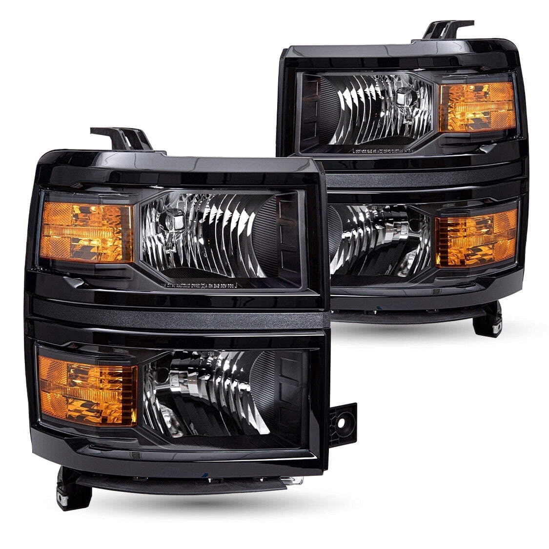For 2014-2015 Chevy Silverado 1500 Black Amber Headlights Headlamps L+R Pairs