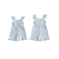 thumbnail image 2 of BemeyourBBs Kids Toddler Baby Girls Waffle Knit Romper Overalls Shorts Cute Infant Baby Girl Summer Clothes Solid Color Flying Sleeve Square Bow Front Ruffled Flared Jumpsuit, 2 of 9