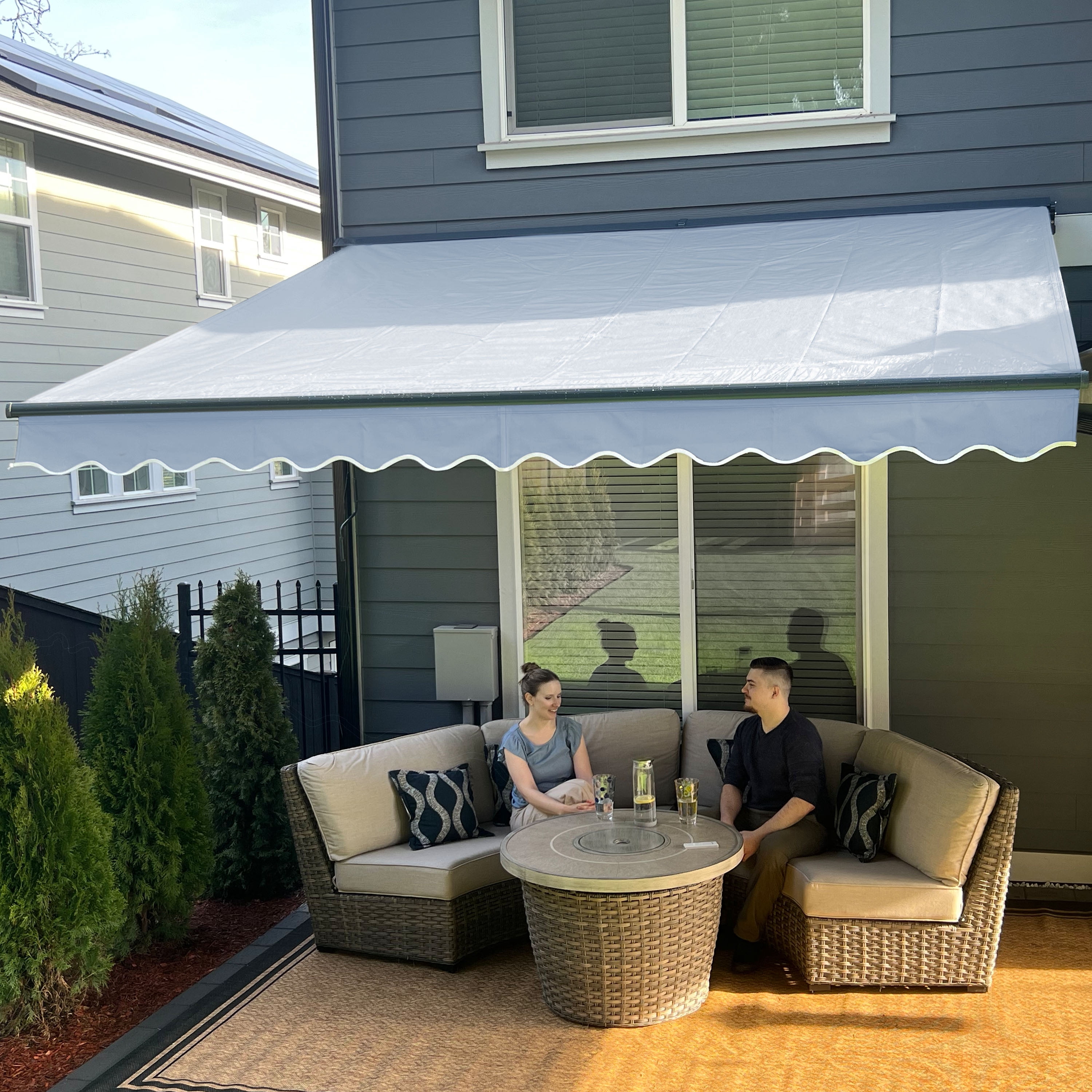 ALEKO Retractable Home Patio 10 x 8 feet Awning Silver Gray Canopy Black Frame