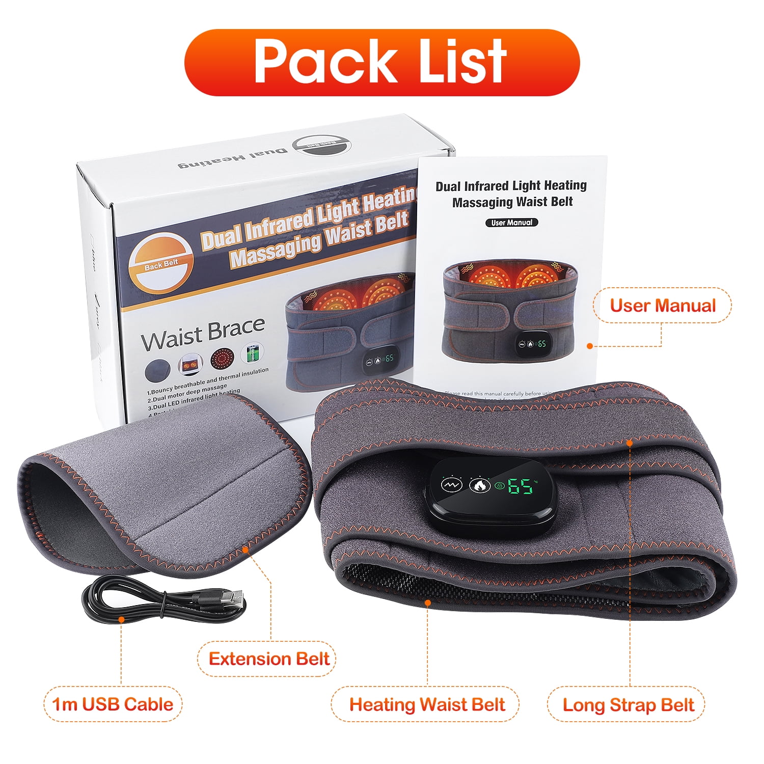Heating Back Brace for Lower Back Relax, Heated Back Support Belt, Cordless Heating Pad Operated by 5000mAh Rechargeable Battery, 3 Vibration Modes & 3 Heat Levels, Gifts for Men Women