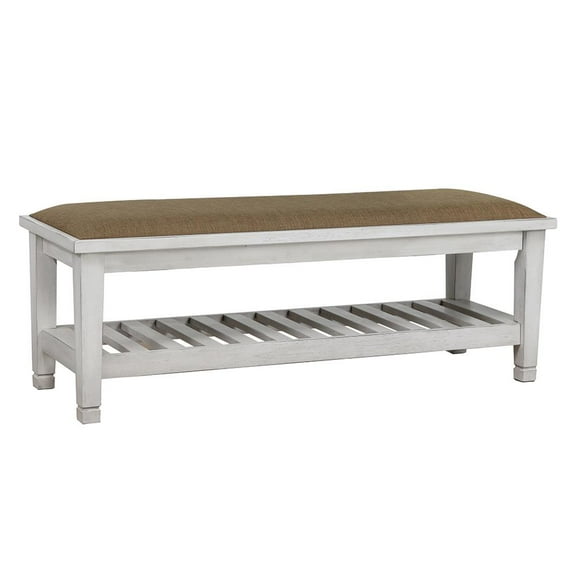 Knubmt Wood Frame Bedroom Bench with 1 Bottom Shelf, White
