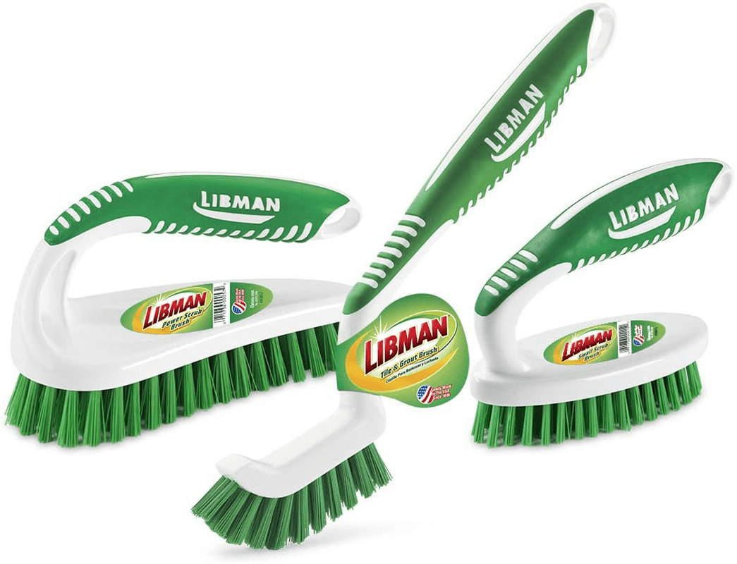 Libman Scrub Kit: Three Different Durable Brushes for Grout, Tile,  Bathroom, Kitchen. Easy to Handle, Strong Fibers for Tough Messes  &ndash; Family Made in the USA, Green White 