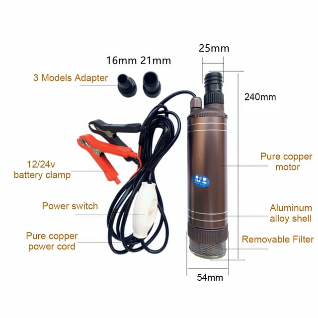 Drawdown pump,Diesel Fuel Alloy Shell Pump 12v/24v Submersible Water Pump Max 55l/min Copper Motor Fuel Pump Portable Alloy Shell Copper 12v/24v Portable Pump 16/21/25mm 55l/min Diesel Motor Max