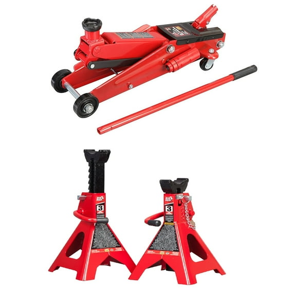 Torin 3 Ton Trolley Service Jack Torin & 3 Ton Double Locking Jack Stands, Pair