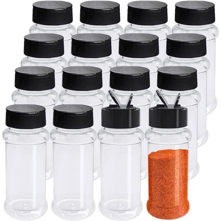 10 Pack 3.4oz/100ml Plastic Spice Bottles Set,Empty Seasoning Containers  with Black Cap,Clear Reusable Containers Jars for Spice,Herbs,Powders,Glitters  