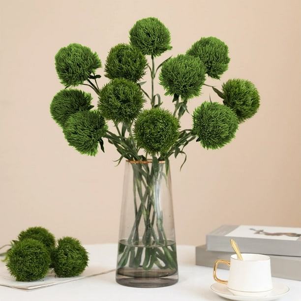 Simulación de Plantas Verdes, Claveles Verdes, Bolas de Pelo Verdes, Decoración para Hoteles y Casas, Flores Artificiales, Materiales Florales para Paisajismo.