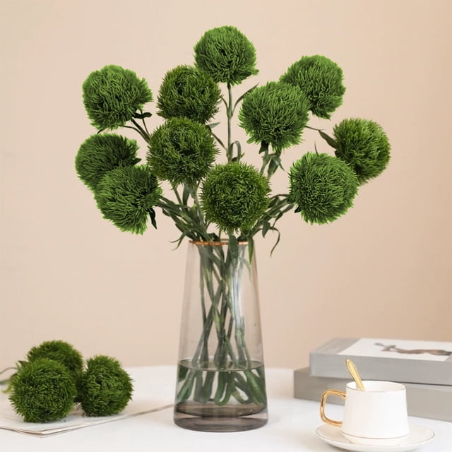 Bolas de Pelo de Clavel Morado Artificial - Flores Artificiales de Plástico, Verde MNFD