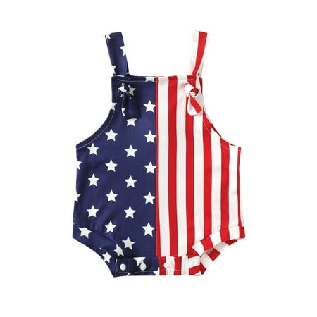 

Woshilaocai 4th of July Newborn Infant Baby Boy Girl Romper Stars Stripes Sleeveless Overalls Jumpsuit Summer Clothes