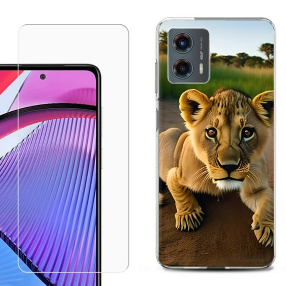 OneToughShield ® Compatible with Motorola Moto G 5G 2023, Shockproof Phone Case, with Tempered Glass Screen Protector - Lion Cub