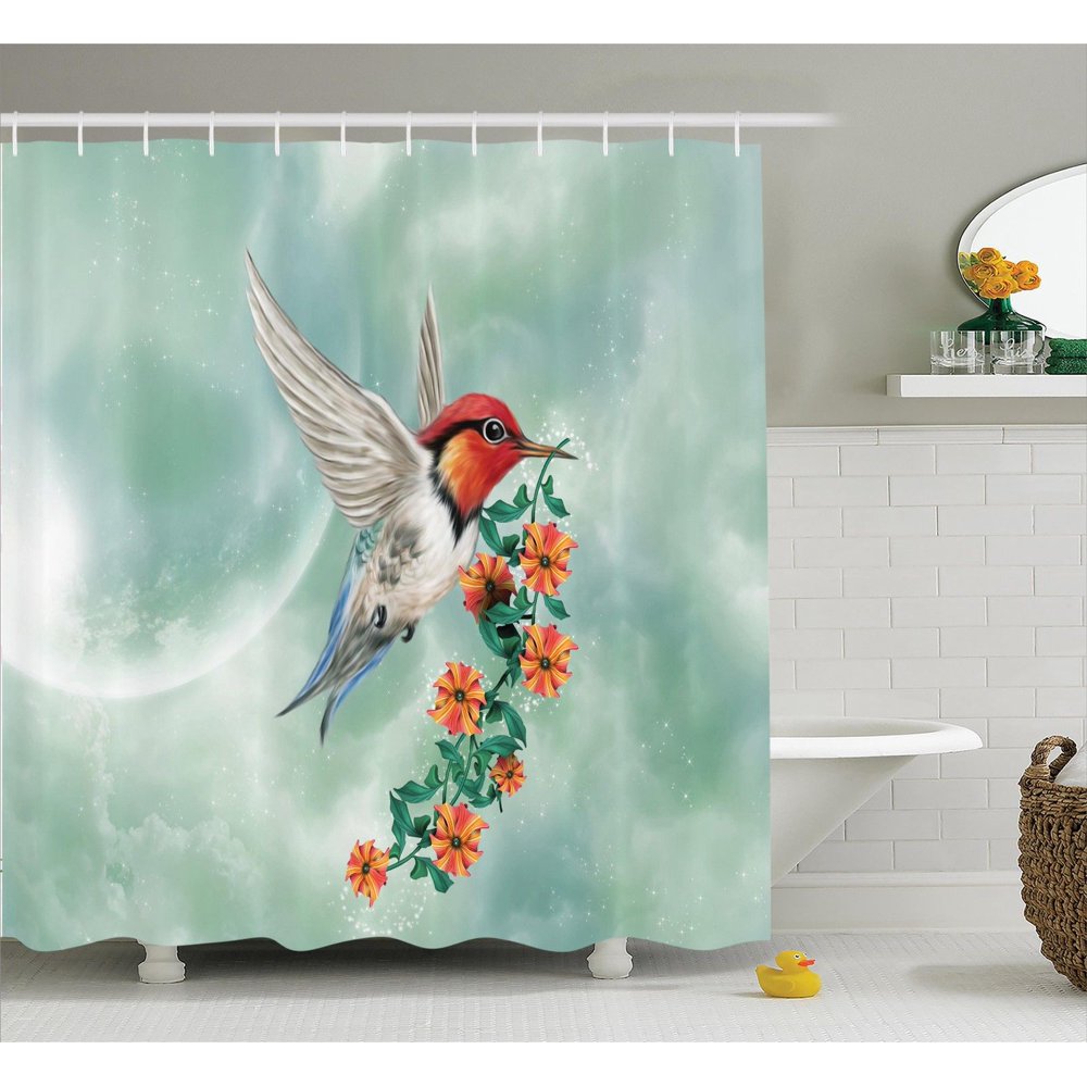 Hummingbirds Decorations Shower Curtain Set, A Hummingbird Is Flying
