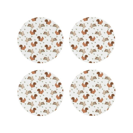 

Fuzoiu Rabbit And Squirrel Print Leather Coasters Set Drink Coasters Set of 4 for Tabletop Protection Durable PVC Coasters Home Décor and Housewarming Gift-Round Shape