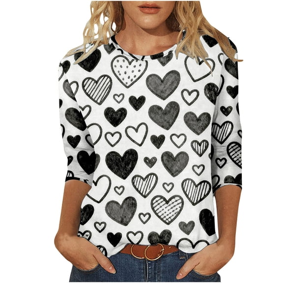 Ruimatai Women's Casual 3/4 Sleeve Round Neck Top Blouse Soft Stretch Comfortable Everyday Wear Fashion Shirt