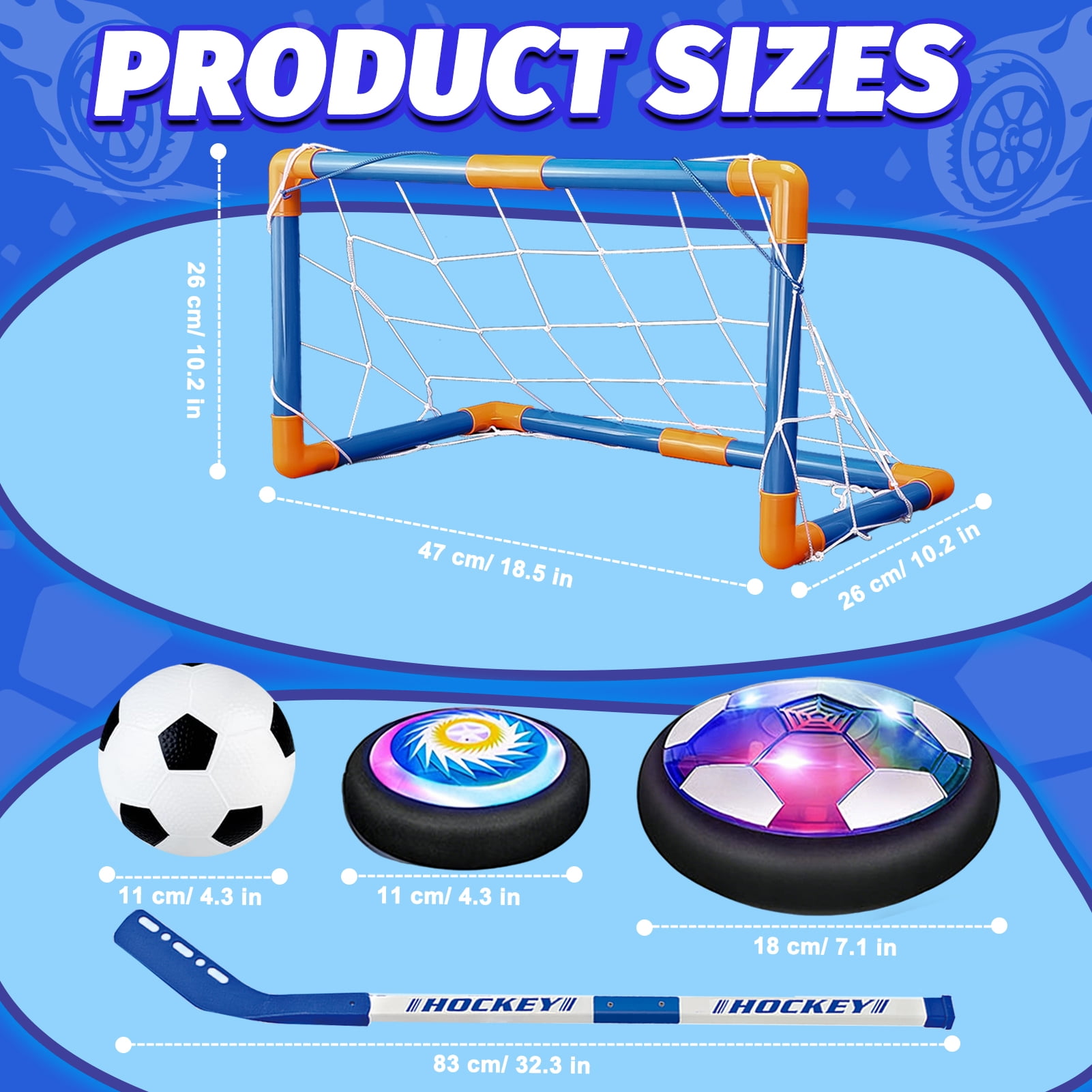 Leimiao 3-in-1 Hover Soccer Ball, Kids Toddler Hockey Set with LED Lights,Indoor Outdoor Toys for Kids 3+