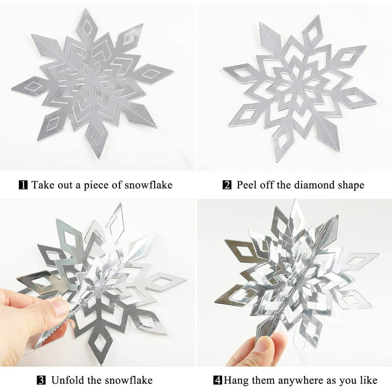 30Pcs Frozen 3D Hanging Snowflakes Decorations, Holographic Snowflakes  Garland Silver Snowflakes 