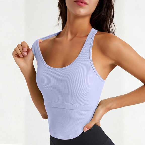 CFLVAEK Halter Sports Bra for Women High Impact Racerback Sports Bras Ribbed Wireless Longline Bras for Running Workout Purple L
