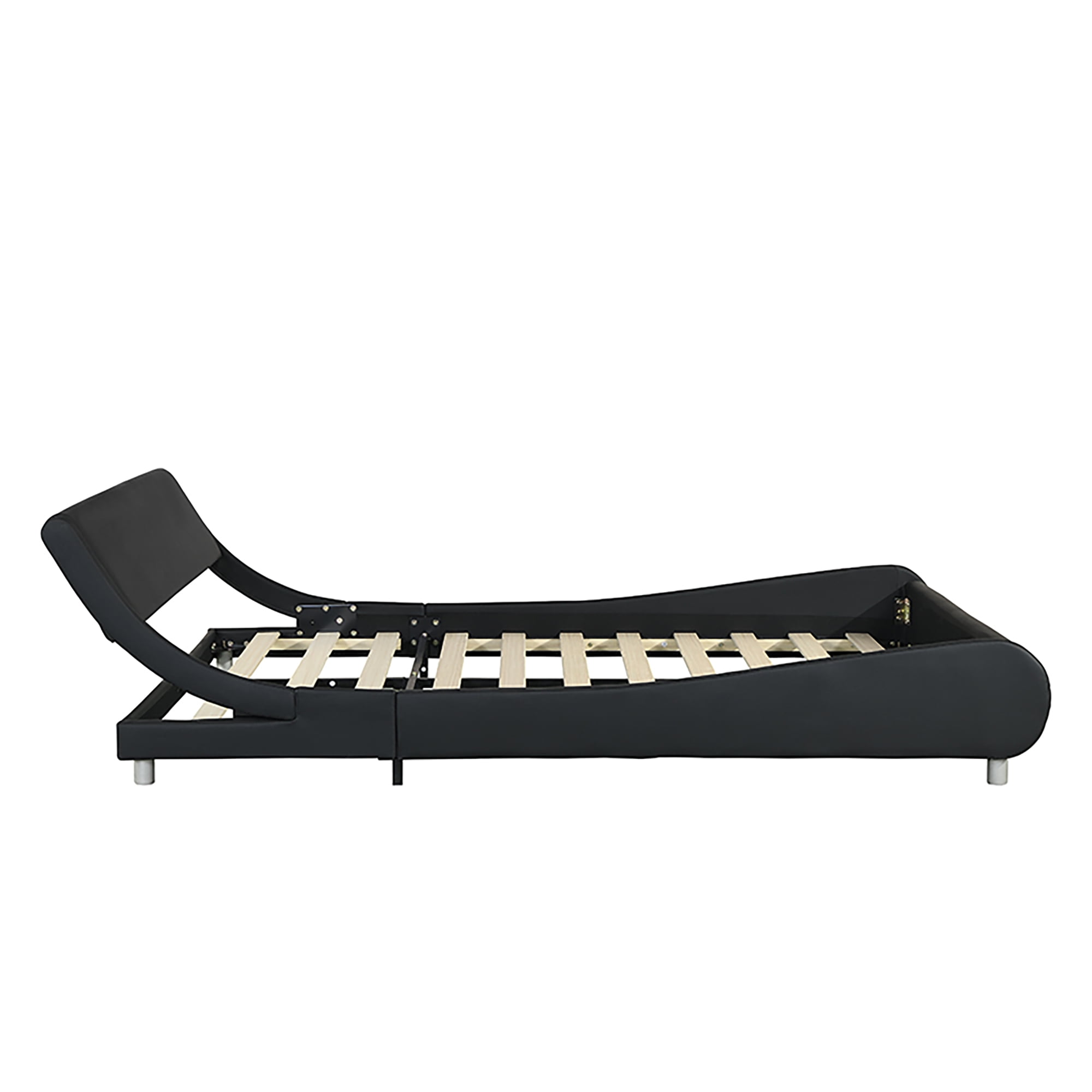Mintazer Queen Size Modern Faux Leather Platform Bed Frame with Curved Headboard & RGB LED Under Bed Lights for Bedroom Guest Room, No Box Spring Needed, Black