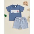 thumbnail image 4 of BemeyourBBs Toddler Baby Boy Summer Clothes Newborn Infant Baby Boys 2 Pieces Outfit Tree Duck Shark Short Sleeve T-shirts Striped Elastic Waist Pockets Shorts Set, 4 of 9