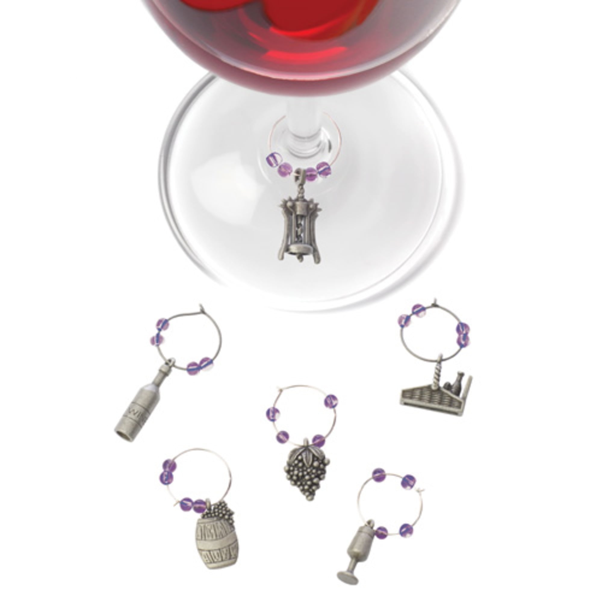 Set of 6 Beaded Stemware Wine Charms by Blush 