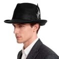 thumbnail image 2 of BadPiggies Elegant Fedora Hats for Men Women Short Brim Roll Up Cowboy Felt Hat with Feathers (Black), 2 of 8
