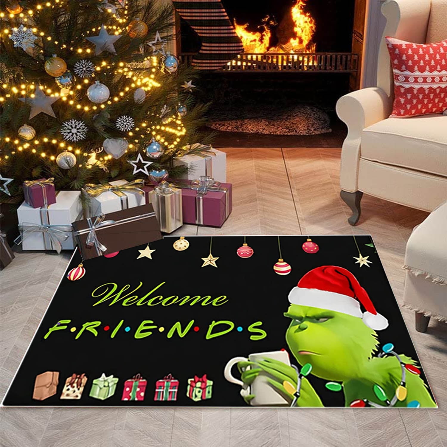 Christmas Front Door Mat 15'' x 24'' Non Slip Merry Christmas