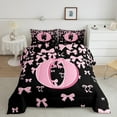 thumbnail image 2 of jejeloiu Personalized Gifts Bowtie King Size Comforter Sets,Letter O Bedding Comforter Set,Pink Black Bow Bowknot Bedding Set,Lightweight Room Decoration Reversible,3-Piece, 2 of 8